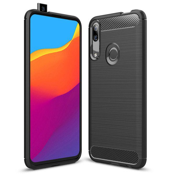 Husa Supreme Carbon compatibila cu Huawei P Smart Z, Protectie precisa, Design canelat, Margini ranforsate, Anti-amprente, Negru