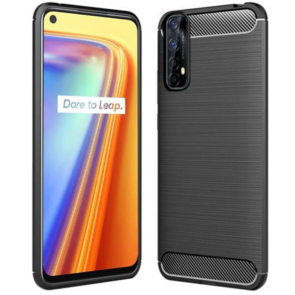 Husa Supreme Carbon compatibila cu Realme 7, Protectie precisa, Design canelat, Margini ranforsate, Anti-amprente, Negru