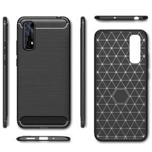 Husa Supreme Carbon compatibila cu Realme 7, Protectie precisa, Design canelat, Margini ranforsate, Anti-amprente, Negru3