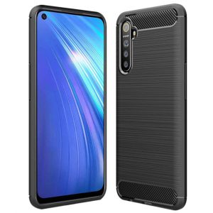 Husa Supreme Carbon compatibila cu Realme 6|6s, Protectie precisa, Design canelat, Margini ranforsate, Anti-amprente, Negru