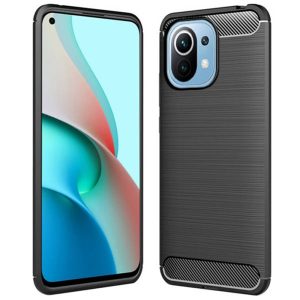 Husa Supreme Carbon compatibila cu Xiaomi Mi 11 Lite, Protectie precisa, Design canelat, Margini ranforsate, Anti-amprente, Negru