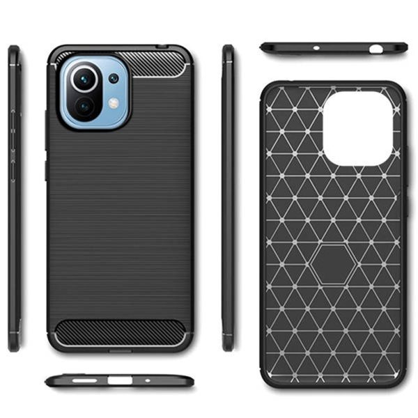 Husa Supreme Carbon compatibila cu Xiaomi Mi 11 Lite, Protectie precisa, Design canelat, Margini ranforsate, Anti-amprente, Negru