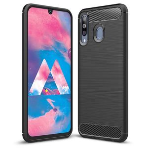 Husa Supreme Carbon compatibila cu Samsung Galaxy A20S , Protectie precisa, Design canelat, Margini ranforsate, Anti-amprente, Negru