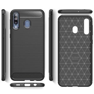 Husa Supreme Carbon compatibila cu Samsung Galaxy A20S , Protectie precisa, Design canelat, Margini ranforsate, Anti-amprente, Negru