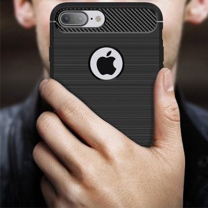 Husa Supreme Carbon compatibila cu Apple iPhone 8 Plus, Protectie precisa, Design canelat, Margini ranforsate, Anti-amprente, Negru5