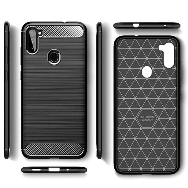 Husa Supreme Carbon compatibila cu Samsung Galaxy A11, Protectie precisa, Design canelat, Margini ranforsate, Anti-amprente, Negru