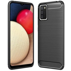 Husa Supreme Carbon compatibila cu Samsung Galaxy A02s, Protectie precisa, Design canelat, Margini ranforsate, Anti-amprente, Negru