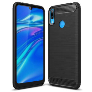 Husa Supreme Carbon compatibila cu Huawei Y7 (2019), Protectie precisa, Design canelat, Margini ranforsate, Anti-amprente, Negru