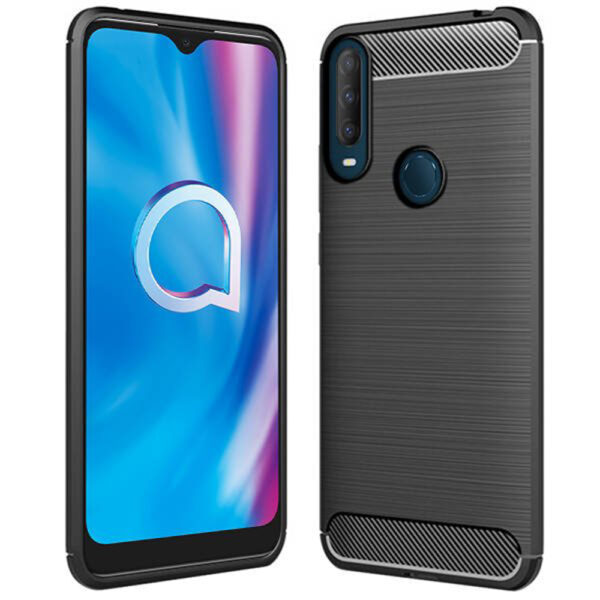 Husa Supreme Carbon compatibila cu Alcatel 1S (2020), Protectie precisa, Design canelat, Margini ranforsate, Anti-amprente, Negru