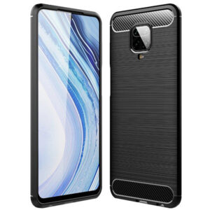 Husa Supreme Carbon compatibila cu Xiaomi Redmi Note 9S, Protectie precisa, Design canelat, Margini ranforsate, Anti-amprente, Negru