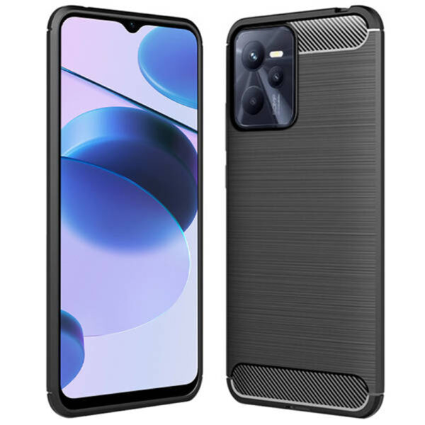 Husa Supreme Carbon compatibila cu Realme C35, Protectie precisa, Design canelat, Margini ranforsate, Anti-amprente, Negru