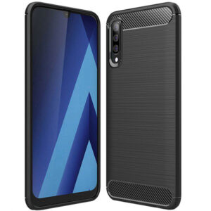 Husa Supreme Carbon compatibila cu Samsung Galaxy A50, Protectie precisa, Design canelat, Margini ranforsate, Anti-amprente, Negru