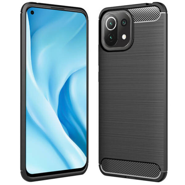 Husa Supreme Carbon compatibila cu Xiaomi 11 Lite 5G NE, Protectie precisa, Design canelat, Margini ranforsate, Anti-amprente, Negru