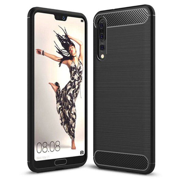 Husa Supreme Carbon compatibila cu Huawei P20 Pro, Protectie precisa, Design canelat, Margini ranforsate, Anti-amprente, Negru