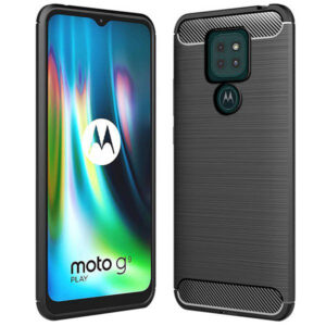 Husa Supreme Carbon compatibila cu Motorola Moto G9 Play, Protectie precisa, Design canelat, Margini ranforsate, Anti-amprente, Negru