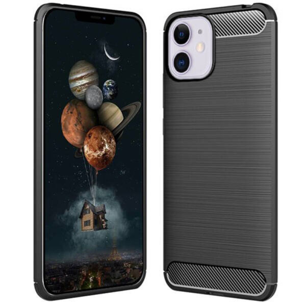 Husa Supreme Carbon compatibila cu Apple iPhone 12 Mini, Protectie precisa, Design canelat, Margini ranforsate, Anti-amprente, Negru