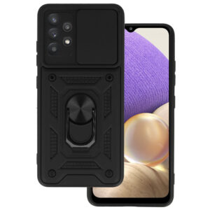 Husa telefon, compatibila cu Samsung Galaxy A13 4G, Rugged Shield LensProtect, Anti-soc, Capac glisant pentru camere, Protectie lentile, Acoperire completa, Inel de prindere, Magnet, Negru