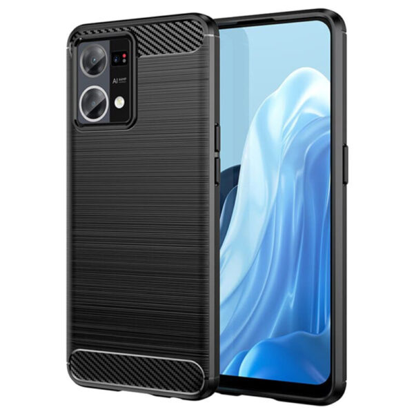 Husa Supreme Carbon compatibila cu OPPO Reno 7, Protectie precisa, Design canelat, Margini ranforsate, Anti-amprente, Negru