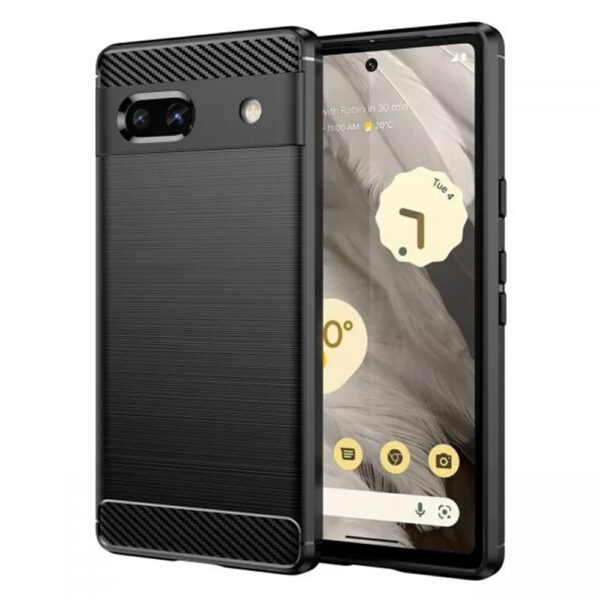 Husa Supreme Carbon compatibila cu Google Pixel 7a, Protectie precisa, Design canelat, Margini ranforsate, Anti-amprente, Negru