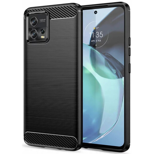 Husa Supreme Carbon compatibila cu Motorola Moto G72, Protectie precisa, Design canelat, Margini ranforsate, Anti-amprente, Negru