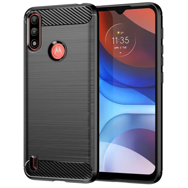 Husa Supreme Carbon compatibila cu Motorola Moto E7 Power, Protectie precisa, Design canelat, Margini ranforsate, Anti-amprente, Negru