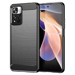 Husa Supreme Carbon compatibila cu Xiaomi Poco M4 Pro 5G, Protectie precisa, Design canelat, Margini ranforsate, Anti-amprente, Negru