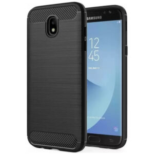 Husa Supreme Carbon compatibila cu Samsung Galaxy J7 (2017), Protectie precisa, Design canelat, Margini ranforsate, Anti-amprente, Negru