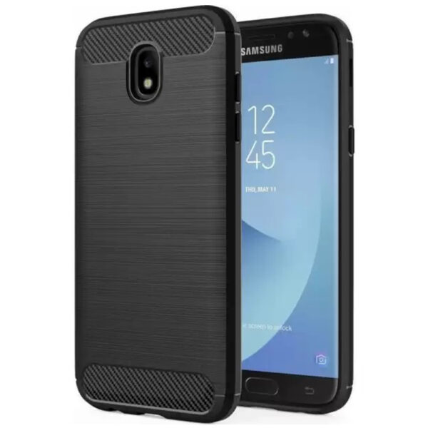 Husa Supreme Carbon compatibila cu Samsung Galaxy J7 (2017), Protectie precisa, Design canelat, Margini ranforsate, Anti-amprente, Negru