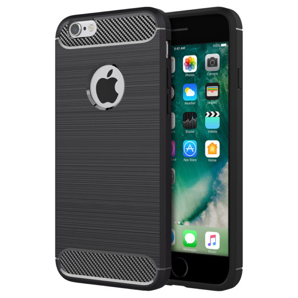 Husa Supreme Carbon compatibila cu Apple iPhone 6 Plus|iPhone 6s Plus, Protectie precisa, Design canelat, Margini ranforsate, Anti-amprente, Negru