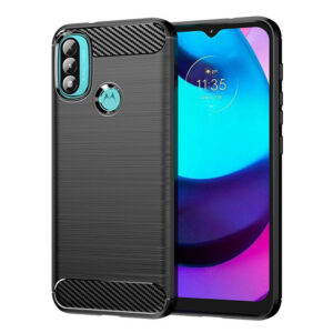 Husa Supreme Carbon compatibila cu Motorola Moto E20, Protectie precisa, Design canelat, Margini ranforsate, Anti-amprente, Negru