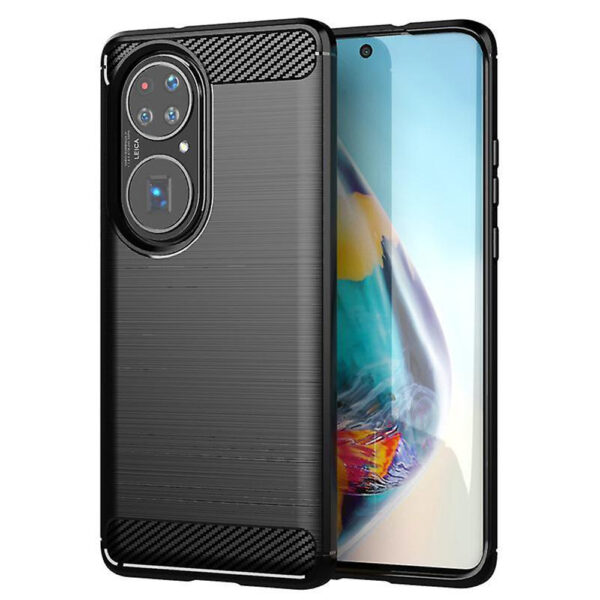 Husa Supreme Carbon compatibila cu Huawei P50 Pro, Protectie precisa, Design canelat, Margini ranforsate, Anti-amprente, Negru