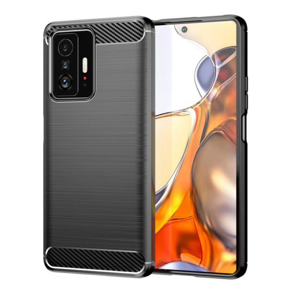 Husa Supreme Carbon compatibila cu Xiaomi 11T Pro, Protectie precisa, Design canelat, Margini ranforsate, Anti-amprente, Negru