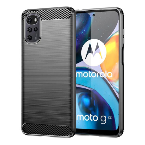 Husa Supreme Carbon compatibila cu Motorola Moto G22, Protectie precisa, Design canelat, Margini ranforsate, Anti-amprente, Negru