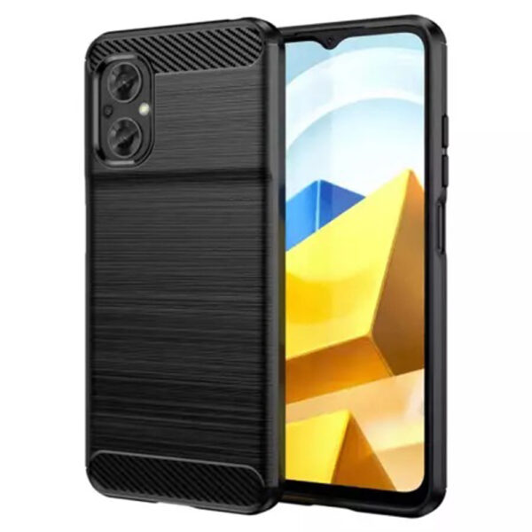 Husa Supreme Carbon compatibila cu Xiaomi Poco M5, Protectie precisa, Design canelat, Margini ranforsate, Anti-amprente, Negru