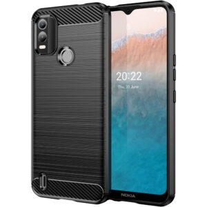 Husa Supreme Carbon compatibila cu Nokia C21 Plus, Protectie precisa, Design canelat, Margini ranforsate, Anti-amprente, Negru