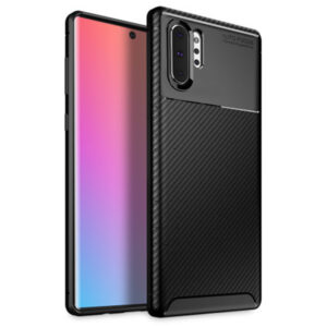 Husa Supreme Carbon compatibila cu Samsung Galaxy Note 10 Plus, Protectie precisa, Design canelat, Margini ranforsate, Anti-amprente, Negru