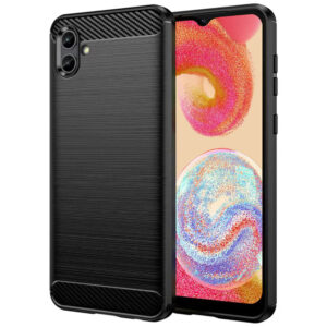 Husa Supreme Carbon compatibila cu Samsung Galaxy A04e, Protectie precisa, Design canelat, Margini ranforsate, Anti-amprente, Negru