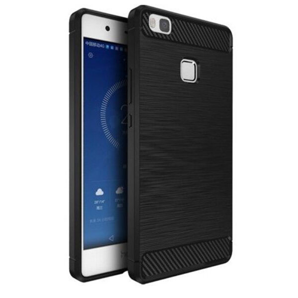 Husa Supreme Carbon compatibila cu Huawei P9 Lite (2017), Protectie precisa, Design canelat, Margini ranforsate, Anti-amprente, Negru