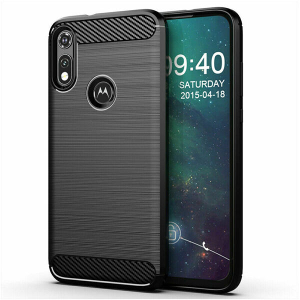 Husa Supreme Carbon compatibila cu Motorola Moto E6s, Protectie precisa, Design canelat, Margini ranforsate, Anti-amprente, Negru