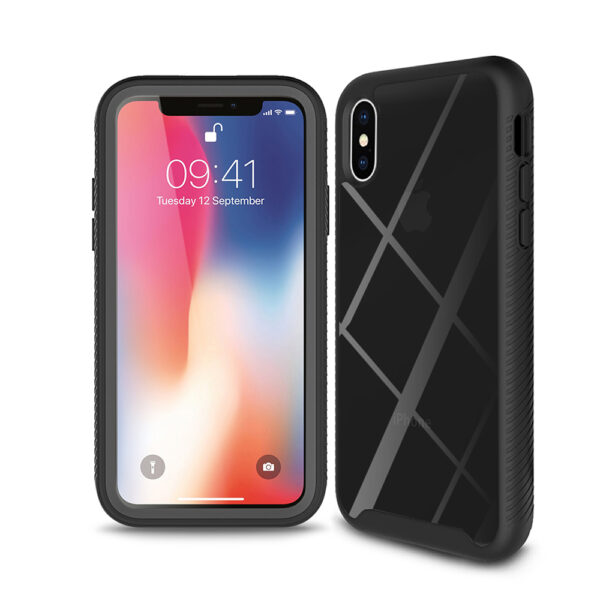 Husa COMANDO 360Fence compatibila cu iPhone X / XS, Folie inclusa, Protectie completa (fata, spate, laterale), Ideal Hybrid Grip, Negru