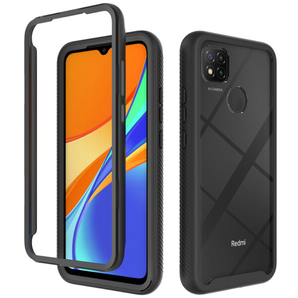 Husa COMANDO 360Fence compatibila cu Xiaomi Redmi 9C / 9C NFC, Folie inclusa, Protectie completa (fata, spate, laterale), Ideal Hybrid Grip, Negru