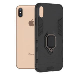 Husa COMANDO Armor Ring compatibila cu iPhone X/ XS, Tactical Defense Protect, Hybrid Antishock, Placuta metalica integrata pentru prindere suport auto, Inel rotativ 360 grade, PVC si PC, Negru