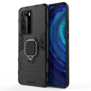 Husa COMANDO Armor Ring compatibila cu Huawei P40 Pro, Tactical Defense Protect, Hybrid Antishock, Placuta metalica integrata pentru prindere suport auto, Inel rotativ 360 grade, PVC si PC, Negru