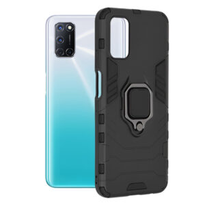 Husa COMANDO Armor Ring compatibila cu Oppo A72 4G/ A52, Tactical Defense Protect, Hybrid Antishock, Placuta metalica integrata pentru prindere suport auto, Inel rotativ 360 grade, PVC si PC, Negru