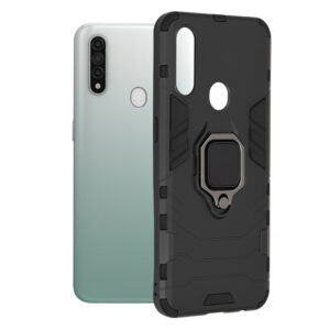 Husa COMANDO Armor Ring compatibila cu Oppo A31, Tactical Defense Protect, Hybrid Antishock, Placuta metalica integrata pentru prindere suport auto, Inel rotativ 360 grade, PVC si PC, Negru