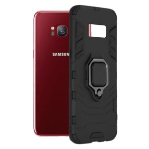 Husa COMANDO Armor Ring compatibila cu Samsung Galaxy S8, Tactical Defense Protect, Hybrid Antishock, Placuta metalica integrata pentru prindere suport auto, Inel rotativ 360 grade, PVC si PC, Negru