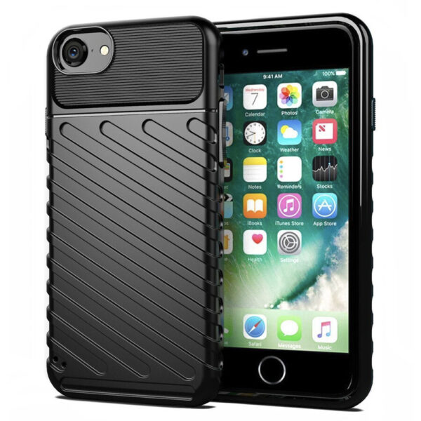 Husa protectie, Compatibila cu Apple iPhone 7 / 8, Thunder, Margini ridicate, Design anti-alunecare, Anti-soc, Negru