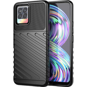 Husa protectie, Compatibila cu Realme 8 / 8 Pro, Thunder, Margini ridicate, Design anti-alunecare, Anti-soc, Negru