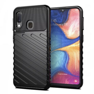 Husa protectie, Compatibila cu Samsung Galaxy A20e, Thunder, Margini ridicate, Design anti-alunecare, Anti-soc, Negru