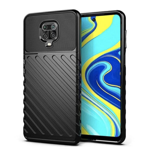 Husa protectie, Compatibila cu Xiaomi Redmi Note 9S, Thunder, Margini ridicate, Design anti-alunecare, Anti-soc, Negru